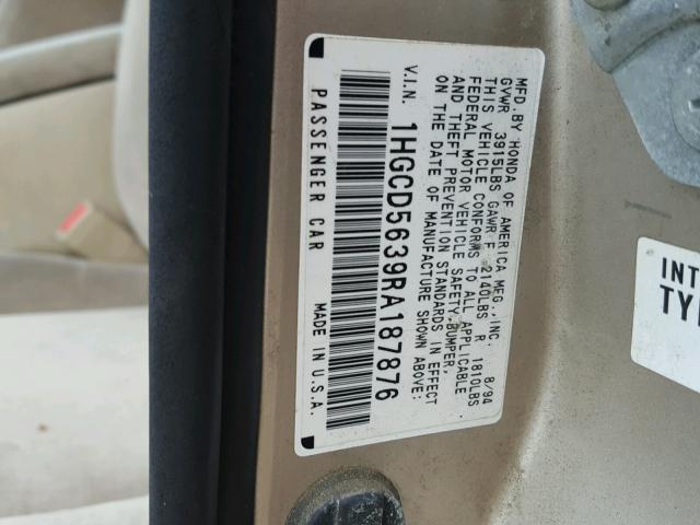 1HGCD5639RA187876 - 1994 HONDA ACCORD LX TAN photo 10