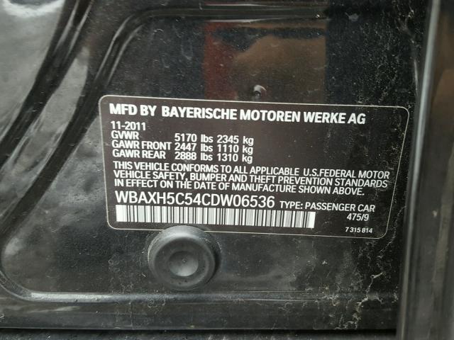 WBAXH5C54CDW06536 - 2012 BMW 528 XI BLACK photo 10