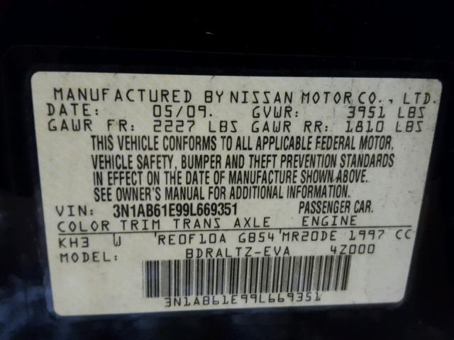 3N1AB61E99L669351 - 2009 NISSAN SENTRA 2.0 BLACK photo 10