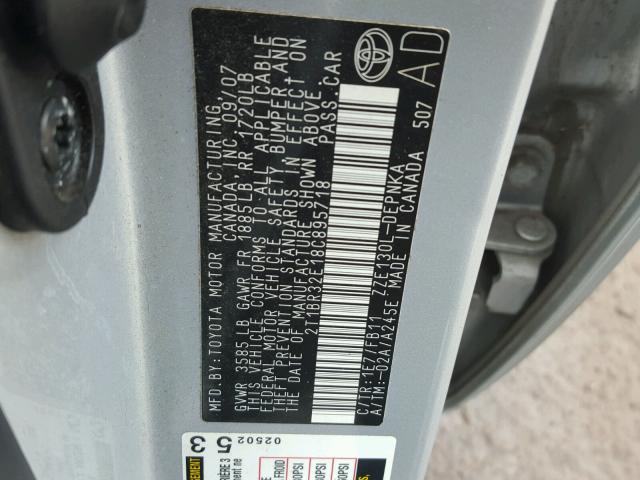 2T1BR32E18C895718 - 2008 TOYOTA COROLLA CE SILVER photo 10