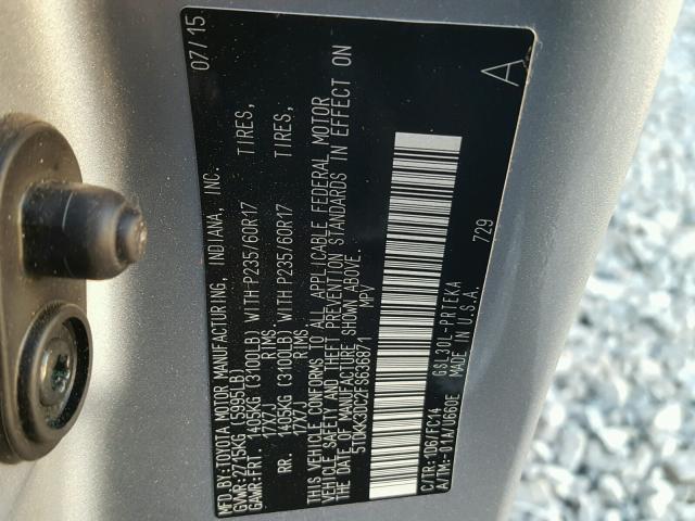 5TDKK3DC2FS636871 - 2015 TOYOTA SIENNA LE GRAY photo 10