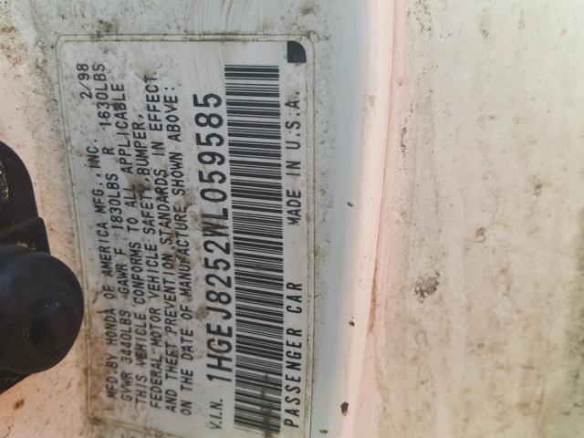 1HGEJ8252WL059585 - 1998 HONDA CIVIC EX თეთრი ფოტო 10