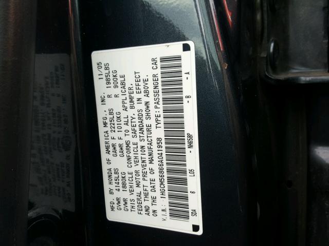 1HGCM56866A041958 - 2006 HONDA ACCORD EX GRAY photo 10