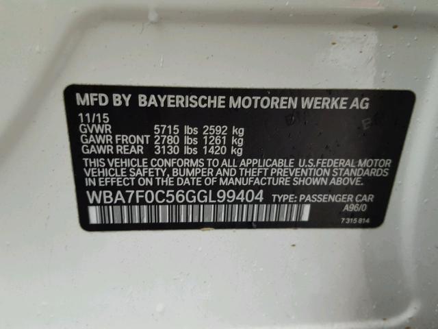 WBA7F0C56GGL99404 - 2016 BMW 750 I WHITE photo 10