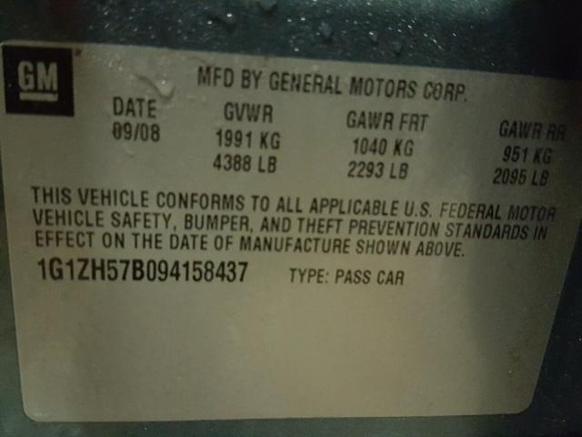 1G1ZH57B094158437 - 2009 CHEVROLET MALIBU 1LT 绿色 照片 10