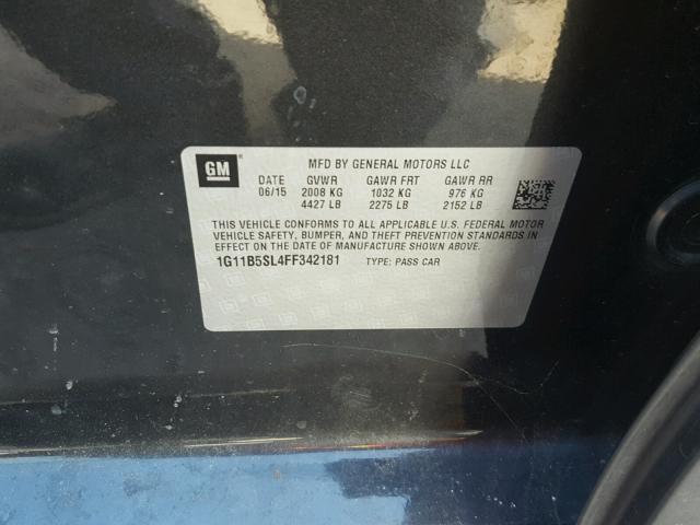1G11B5SL4FF342181 - 2015 CHEVROLET MALIBU LS ნაცრისფერი ფოტო 10