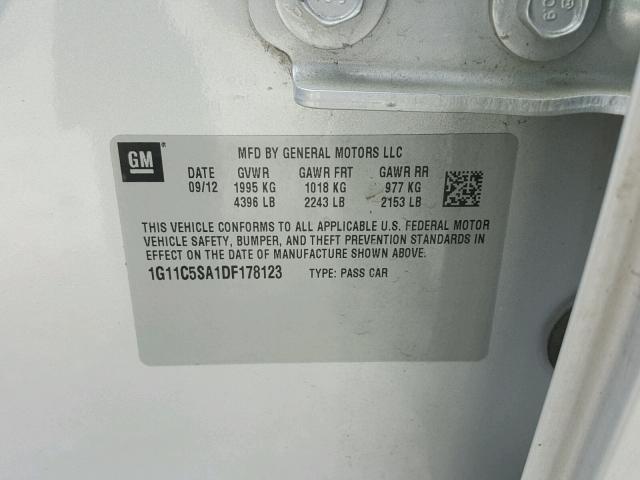 1G11C5SA1DF178123 - 2013 CHEVROLET MALIBU 1LT SILVER photo 10