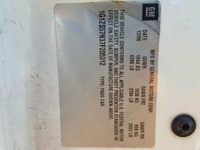 1G1ZS57N37F205912 - 2007 CHEVROLET MALIBU LS WHITE photo 10