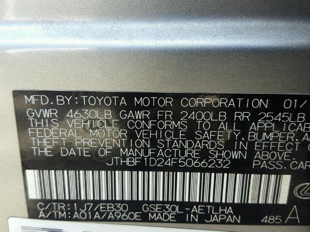 JTHBF1D24F5066232 - 2015 LEXUS IS 250 SILVER photo 10