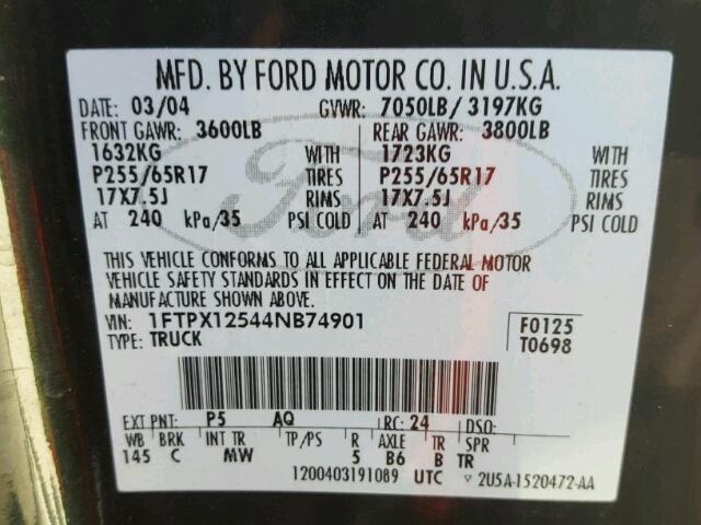 1FTPX12544NB74901 - 2004 FORD F150 GREEN photo 10