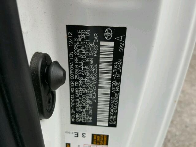 JTKJF5C71D3060326 - 2013 TOYOTA SCION TC 白色 照片 10