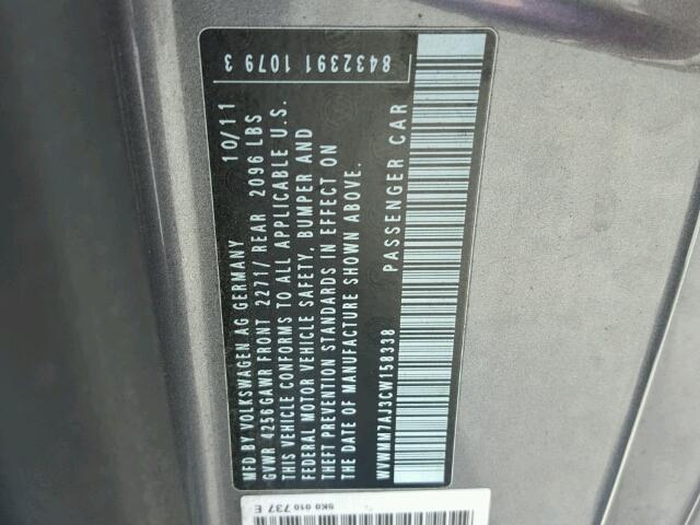 WVWMM7AJ3CW158338 - 2012 VOLKSWAGEN GOLF 灰色 照片 10