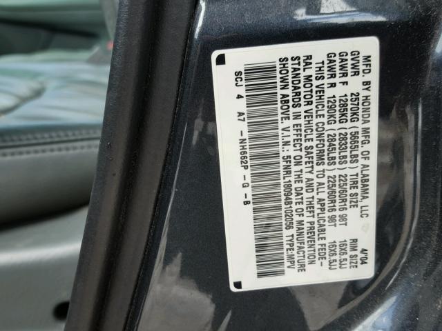 5FNRL18094B102056 - 2004 HONDA ODYSSEY EX GRAY photo 10