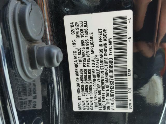 5J6YH28374L009900 - 2004 HONDA ELEMENT LX BLACK photo 10