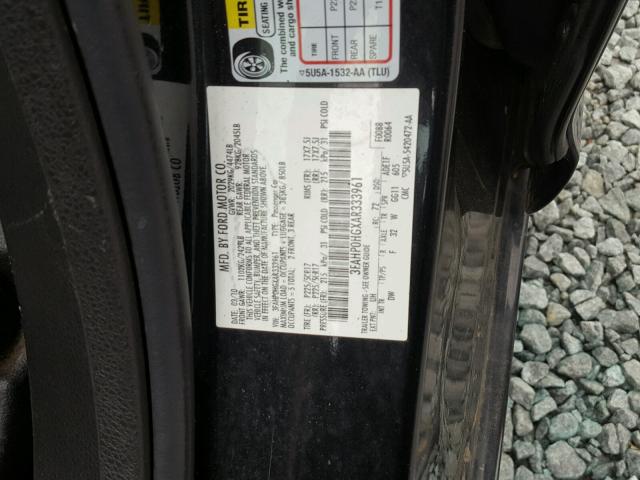 3FAHP0HGXAR333961 - 2010 FORD FUSION SE BLACK photo 10