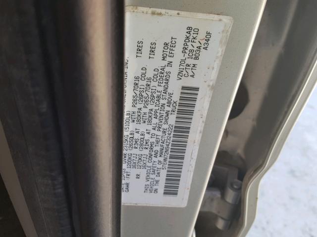 5TEHN72N94Z324222 - 2004 TOYOTA TACOMA DOU SILVER photo 10