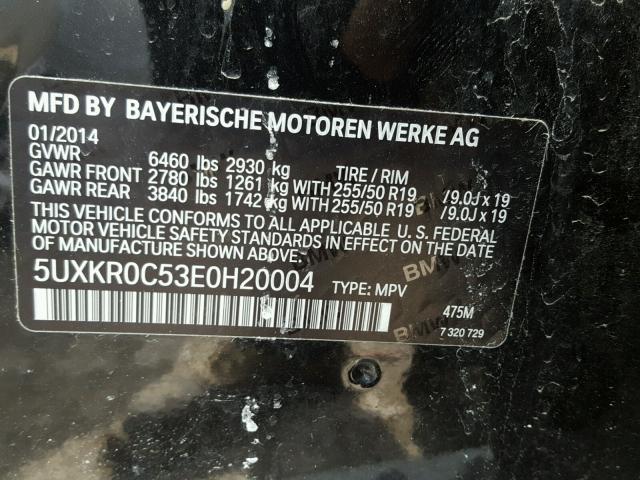 5UXKR0C53E0H20004 - 2014 BMW X5 XDRIVE3 BLACK photo 10