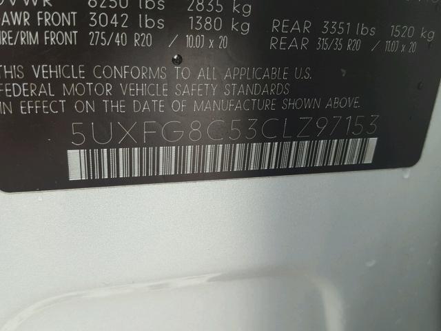 5UXFG8C53CLZ97153 - 2012 BMW X6 XDRIVE5 SILVER photo 10