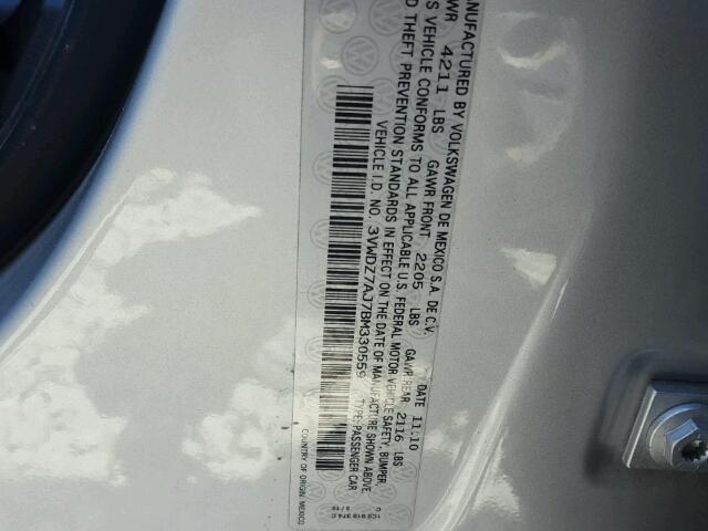 3VWDZ7AJ7BM330559 - 2011 VOLKSWAGEN JETTA SE 银色 照片 10