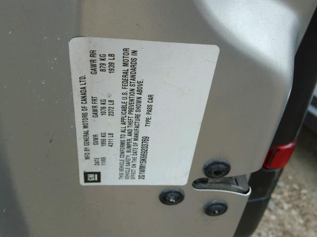 2G1WM15K669203769 - 2006 CHEVROLET MONTE CARL ვერცხლისფერი ფოტო 10