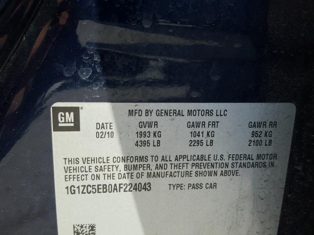 1G1ZC5EB0AF224043 - 2010 CHEVROLET MALIBU 1LT 蓝色 照片 10