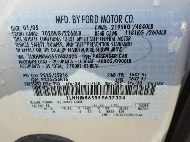 1LNHM86S55Y637324 - 2005 LINCOLN LS 白色 照片 10