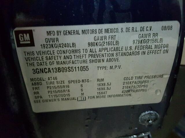 3GNCA13B09S511055 - 2009 CHEVROLET HHR LS ლურჯი ფოტო 10