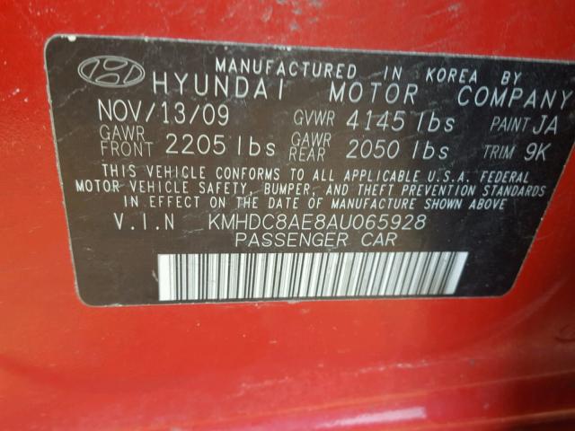 KMHDC8AE8AU065928 - 2010 HYUNDAI ELANTRA TO RED photo 10