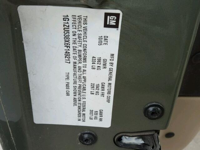 1G1ZU538X6F149217 - 2006 CHEVROLET MALIBU LTZ 绿色 照片 10