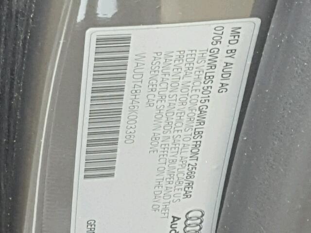 WAUDT48H46K003360 - 2006 AUDI A4 QUATTRO GRAY photo 10