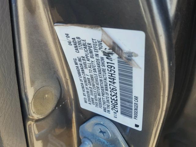 2HGES26744H591436 - 2004 HONDA CIVIC EX GRAY photo 10