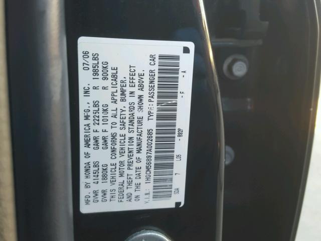 1HGCM56897A002685 - 2007 HONDA ACCORD EX BLACK photo 10