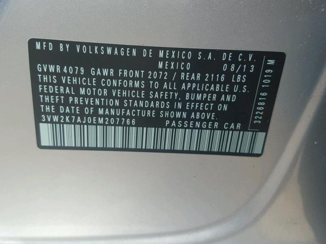 3VW2K7AJ0EM207766 - 2014 VOLKSWAGEN JETTA BASE ვერცხლისფერი ფოტო 10