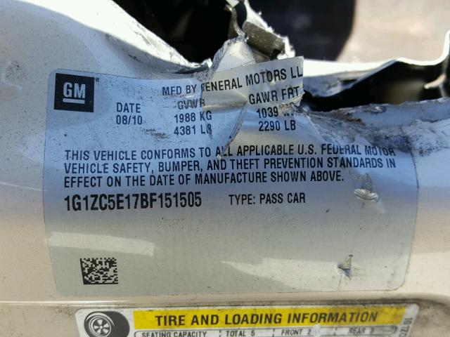 1G1ZC5E17BF151505 - 2011 CHEVROLET MALIBU 1LT 金色 照片 10