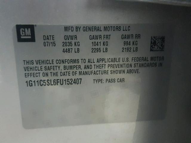 1G11C5SL6FU152407 - 2015 CHEVROLET MALIBU 1LT SILVER photo 10