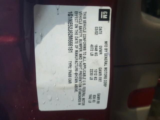 1G1NE52J62M666181 - 2002 CHEVROLET MALIBU LS წითელი ფოტო 10