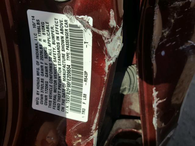 19XFB2F98FE209654 - 2015 HONDA CIVIC EXL 红色 照片 10