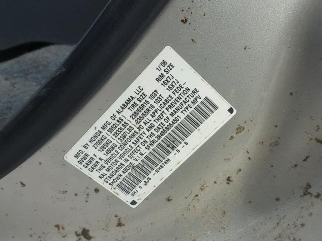 5FNRL38486B064501 - 2006 HONDA ODYSSEY EX SILVER photo 10