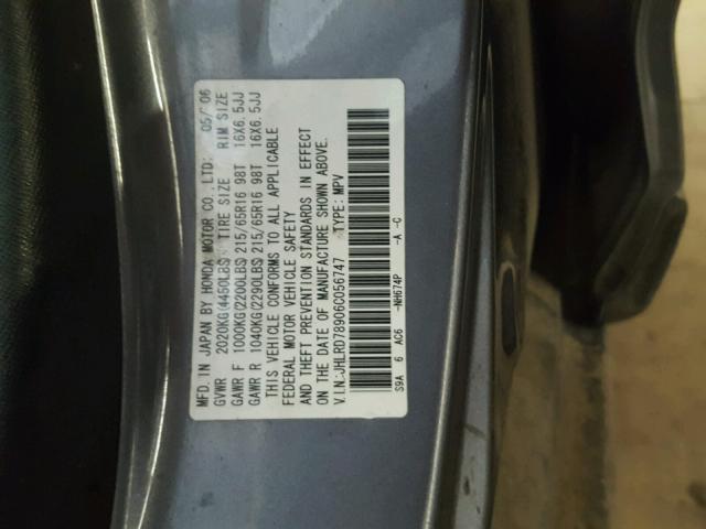 JHLRD78906C056747 - 2006 HONDA CR-V SE BLUE photo 10