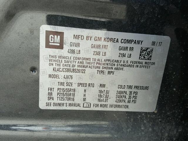 KL4CJCSB9JB526122 - 2018 BUICK ENCORE ESS GRAY photo 10