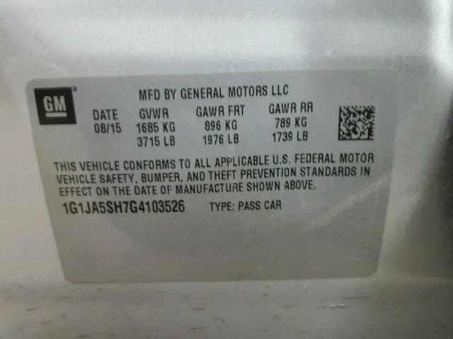 1G1JA5SH7G4103526 - 2016 CHEVROLET SONIC LS SILVER photo 10