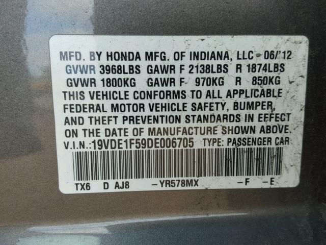 19VDE1F59DE006705 - 2013 ACURA ILX 20 PRE GRAY photo 10