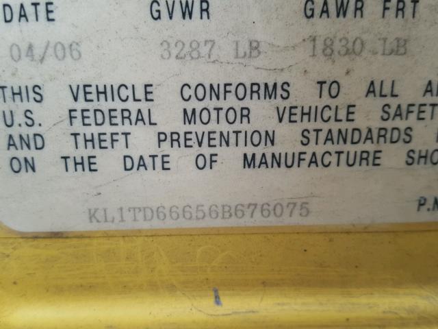 KL1TD66656B676075 - 2006 CHEVROLET AVEO BASE Sarı foto 10