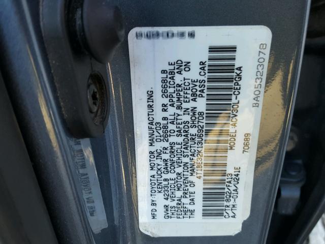 4T1BE32K13U692708 - 2003 TOYOTA CAMRY LE BLUE photo 10