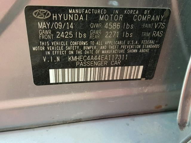 KMHEC4A44EA117311 - 2014 HYUNDAI SONATA HYB GRAY photo 10