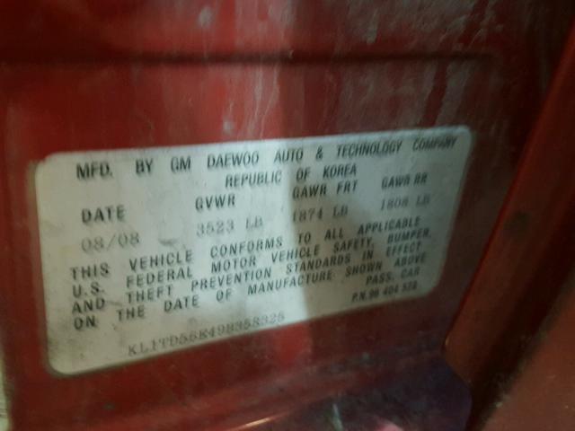 KL1TD56E49B358325 - 2009 CHEVROLET AVEO LS MAROON photo 10