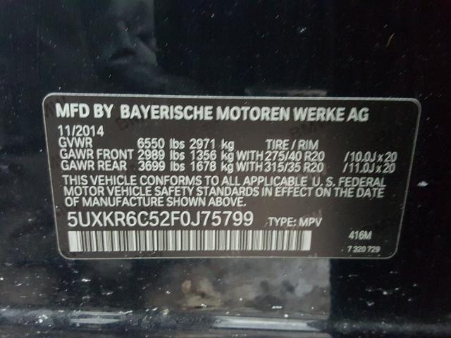 5UXKR6C52F0J75799 - 2015 BMW X5 XDRIVE5 BLACK photo 10