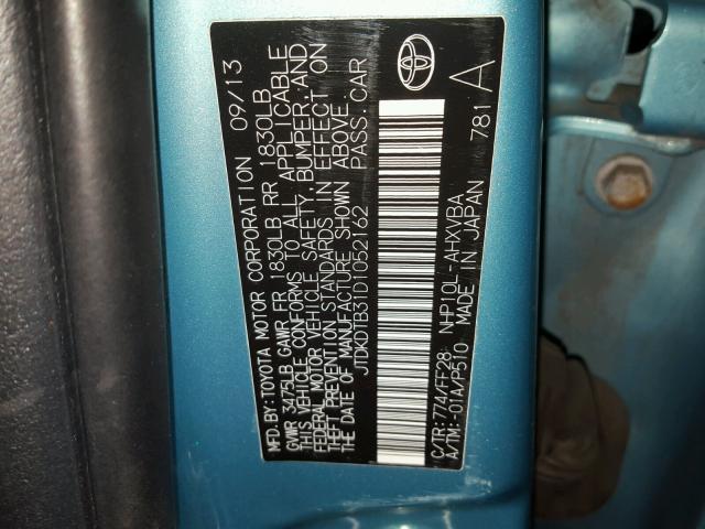 JTDKDTB31D1052162 - 2013 TOYOTA PRIUS C TEAL photo 10