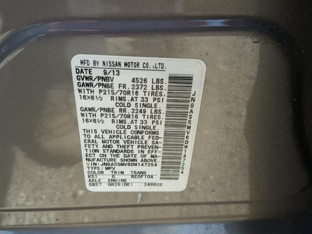 JN8AS5MV6DW147254 - 2013 NISSAN ROGUE S GRAY photo 10