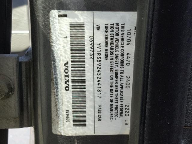 YV1RS592452441817 - 2005 VOLVO S60 2.5T CHARCOAL photo 10